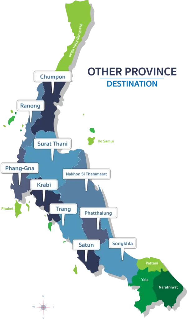 Map of Southern Thailand airport transfer service area